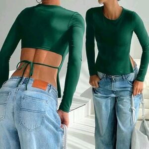 SHEIN Green Cutout Long Sleeve Bodysuit